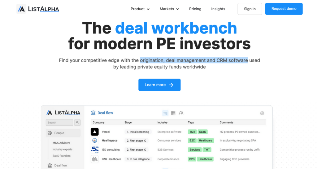 private equity deal flow software ListAlpha 